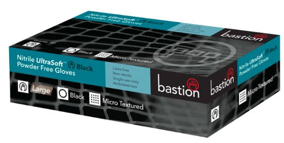 Bastion Nitrile UltraSoft Powder Free Gloves Black 100 Pack