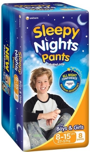 BabyLove Sleepy Nights Pants For Boys and Girls, 27-57kg 8-15yrs 8pk