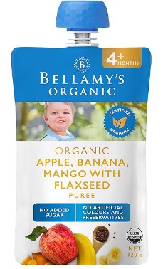 Bellamy's Organic Apple Banana Mango With Flaxseed Puree 4+ Months 120g (EXP: 09/04/2025)