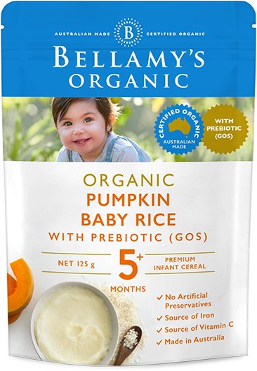 Bellamy's Organic Pumpkin Baby Rice with Prebiotic (GOS) 5m+ 125g - RPP ONLINE