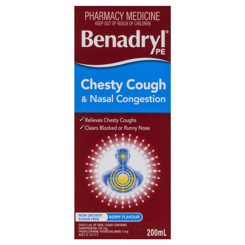 Benadryl Chesty咳嗽和鼻腔充血200ml