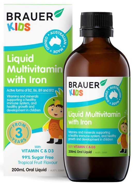 Brauer Kids Multivitamin Liquid ที่มีเหล็ก 200 มล.