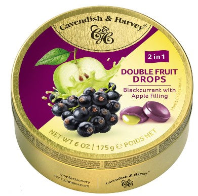 Cavendish & Harvey 2 In 1 Double Fruit Drops Blackcurrant With Apple Filling 175g