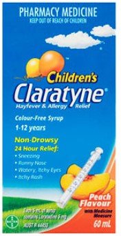 Children's Claratyne Allergy & Hayfever Relief Syrup Peach Flavour 60mL - RPP ONLINE