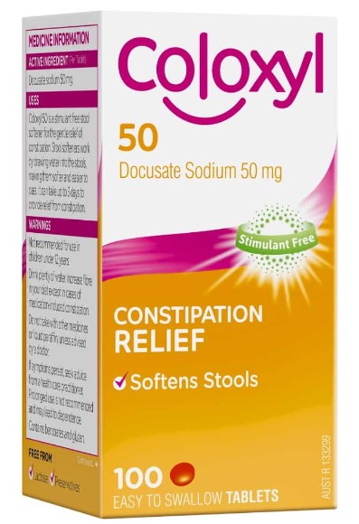 Coloxyl 50mg Stool Softener Tablets 100 Tablets