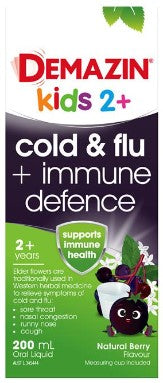 Demazin Kids 2+ Cold and Flu + Immune Defence Natural Berry Oral Liquid 200mL