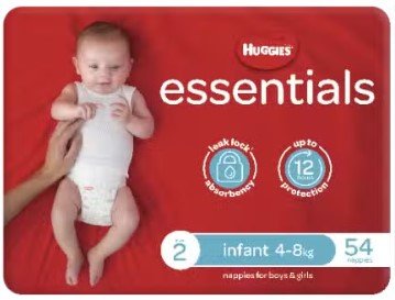 Huggies Essentials Infant Size 2, 4 - 8kg 54 Nappies - RPP ONLINE