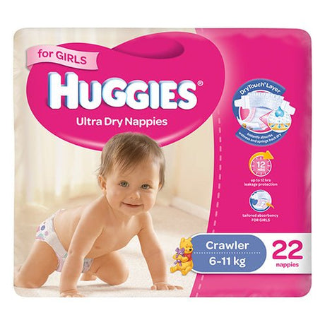 Huggies Ultra Dry For Girls Crawler Size 3, 6 - 11kg 22 Nappies - RPP ONLINE