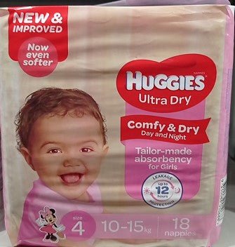 Huggies Ultra Dry For Girls Toddler Size 4, 10 - 15kg 18 Nappies - RPP ONLINE