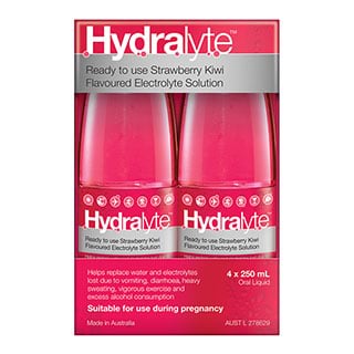 Hydralyte Strawberry Kiwi Flavoured Electrolyte Solution 4 x 250ml - RPP ONLINE