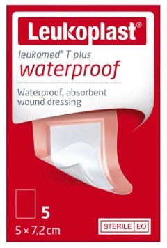 Leukoplast T Plus Waterproof Wound Dressing 5cm x 7.2cm 5 pack