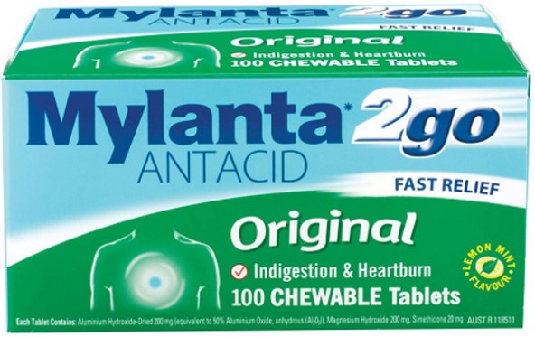 Mylanta 2GO Original Antacid 100 Chewable Tablets