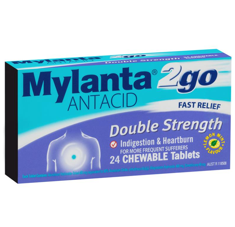 Mylanta 2Go Antacid Double Strength Chewable 24 Tablets