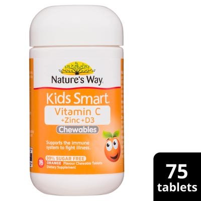 Natures Way Kids Smart Vitamin C + Zinc + D3 Chewables Orange Flavour 75 Tablets - RPP ONLINE