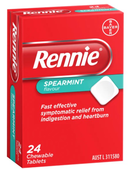 Rennie Indigestion and Heartburn Relief Spearmint 24 Chewable Tablets