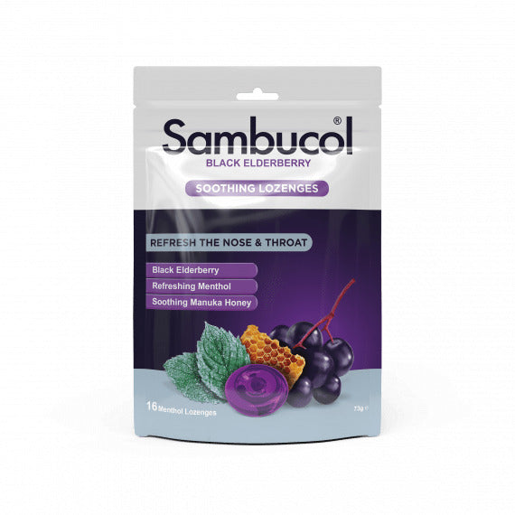 Sambucol Black Elderberry Soothing Lozenges Refresh the Nose & Throat 16 Menthol Lozenges (EXP: 27/01/2025)