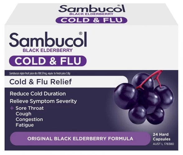 Sambucol Black Elderberry Cold & Flu บรรเทา 24 แคปซูล