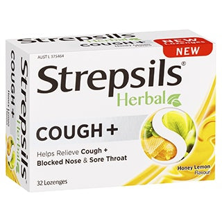 Strepsils Herbal Cough+ Honey Lemon 32 Lozenges (EXP: 30/03/2025)