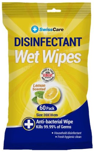 Swisscare Disinfectant Wet Wipes Lemon Scented 60 Pack - RPP ONLINE