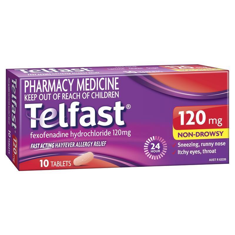 Telfast Hayfever Allergy Relief 120mg Non-Drowsy 10 Tablets