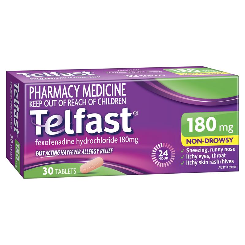 Telfast Hayfever Allergy Relief 180mg Non-Drowsy 10 Tablets