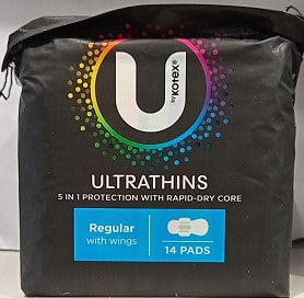 u โดย kotex ultrathins ปกติด้วย wings 14 pads