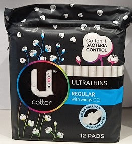 U by Kotex Cotton Ultrathins Regular with Wings 12 Pads