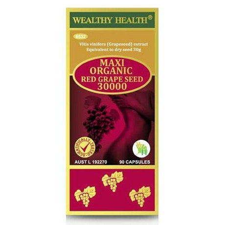 Wealthy Health Maxi Organic Red Grape Seed 30000mg 90 Capsules - RPP ONLINE