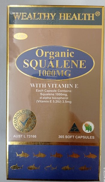 Wealthy Health Organic Squalene 1000mg With Vitamin E 365 Capsules - RPP ONLINE