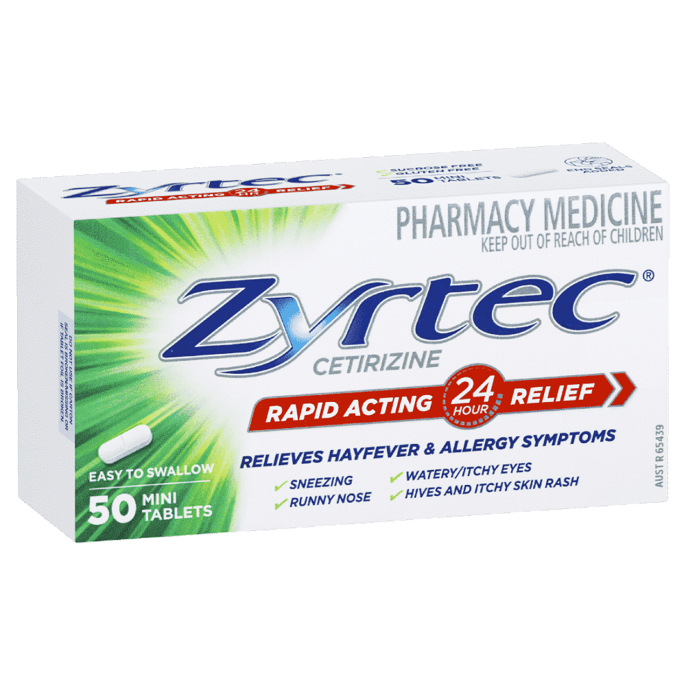 Zyrtec cetirizine hoạt động nhanh chóng Cứu trợ 24 giờ 50 viên mini