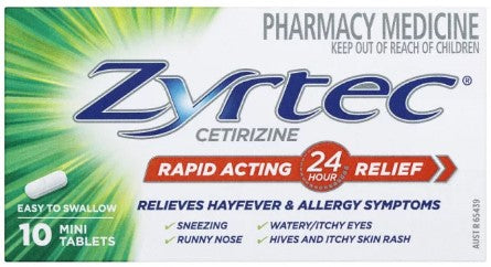 Zyrtec Cetirizine Rapid Acting Relief 10 Mini Tarlets