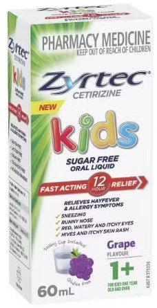 Zyrtec Kids Sugar Free Oral Liquid Grape Flavour 60ml - RPP ONLINE