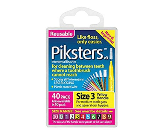 Piksters Interdental Yellow ที่จับขนาด 3 แปรง 40 แพ็ค