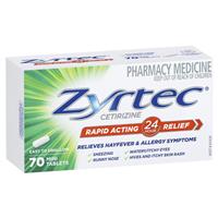 Zyrtec Cetirizine Rapid Acting 24 Hour Relief 50 Mini Tablets