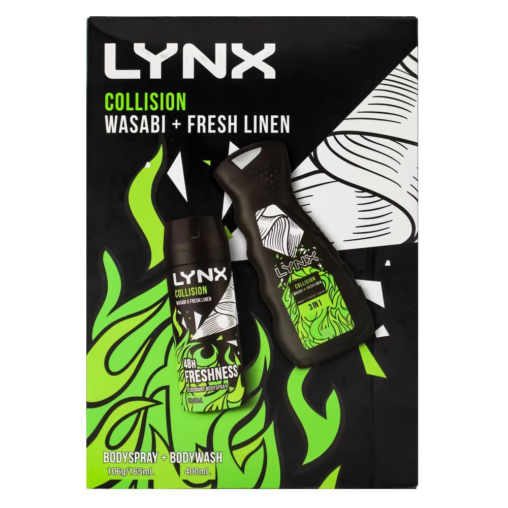 Lynx Collision Wasabi + ชุดของขวัญผ้าลินินสด (BodySpray 165ml Bodywash 400ml)