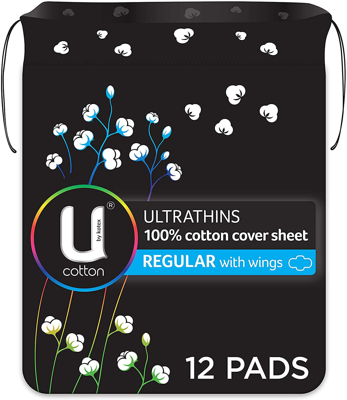 U by Kotex Cotton Ultrathins Regular with Wings 12 Pads