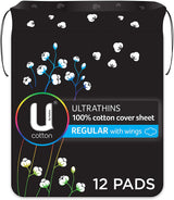 U by Kotex 纯棉 Ultrathins 普通型（带护翼）12 片装护垫