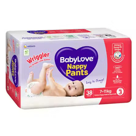 กางเกงผ้าอ้อม babylove wriggler ขนาด 3, 7-11kg 38pk