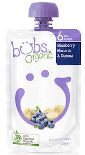 Bubs Organic Blueberry Banana & Quinoa 6 เดือน+ 120g