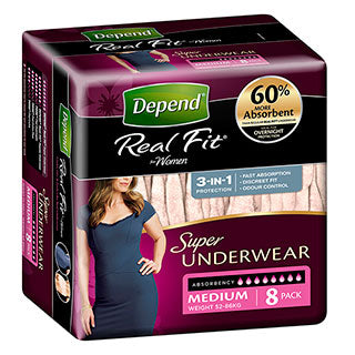 Depend Real Fit Super Underwear For Women 8 Drops Medium 8 Pack