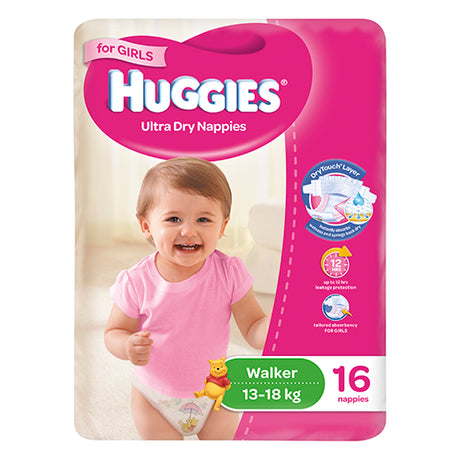 Huggies Ultra Dry Girls Walker尺寸5，13-18公斤16尿布