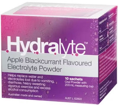 Hydralyte Apple Blackcurrant Flavour Electrolyte Powder 10 Sachets