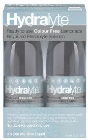 Hydralyte Colour Free Lemonade Flavoured Electrolyte Solution 4 x 250ml