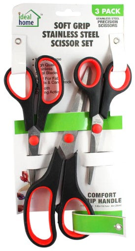 Ideal Home Soft Grip Stainless Steel Scissor Set 3pk