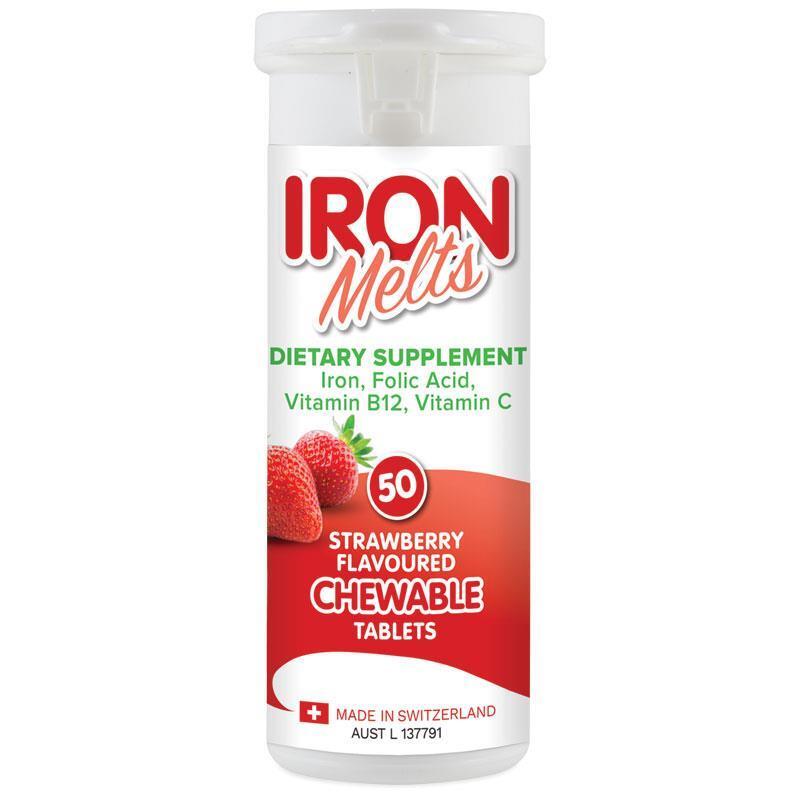 Iron Melts Strawberry Flavoured Chewable 50 Tablets