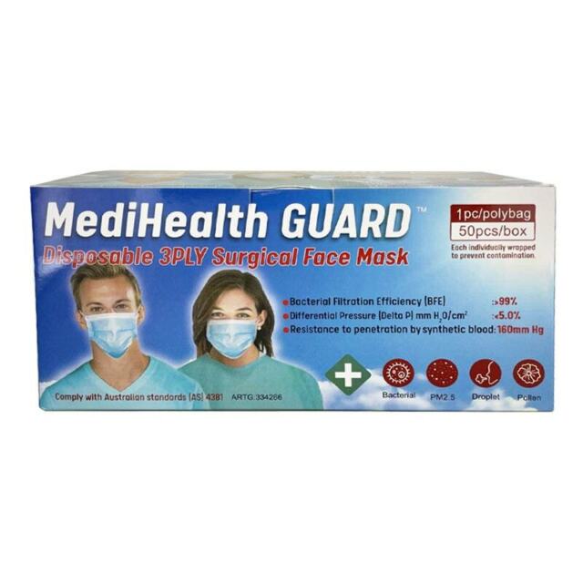 Medihealth Guard 一次性 3 层外科口罩 50 件独立包装