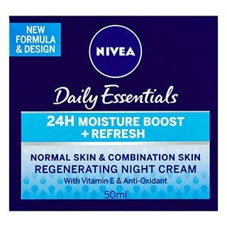 Nivea Daily Essentials 24時間の湿気ブーストナイトクリーム50mlの再生