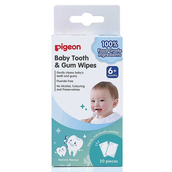 Pigeon Baby Tooth and Gum Wipes 6m+ Natural Flavour 20 Pieces