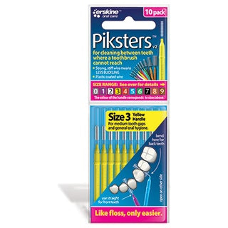 Piksters interdental สีเหลืองที่จับขนาด 3 แปรง 10 แพ็ค