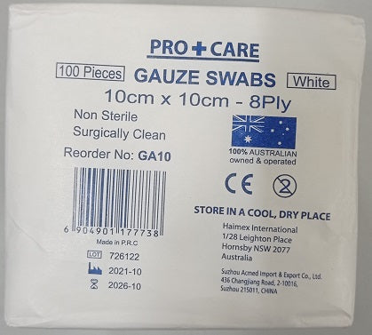 Pro+Care Gauze Swabs 10cm x 10cm 8 Ply 100 Pieces